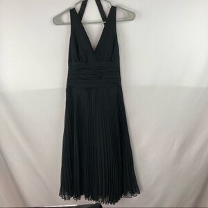 Laundry black halter cross strap dress with pleated skirt